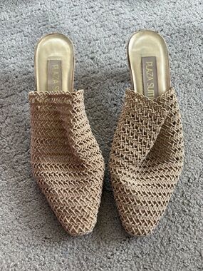 VINTAGE Plaza Suite Janet Woven Leather Mules | Tan Made in Brazil | Size 9N